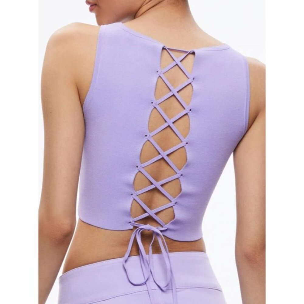 Alice + Olivia Brentan Cropped Lace Up Tank Top in Solstice size Small